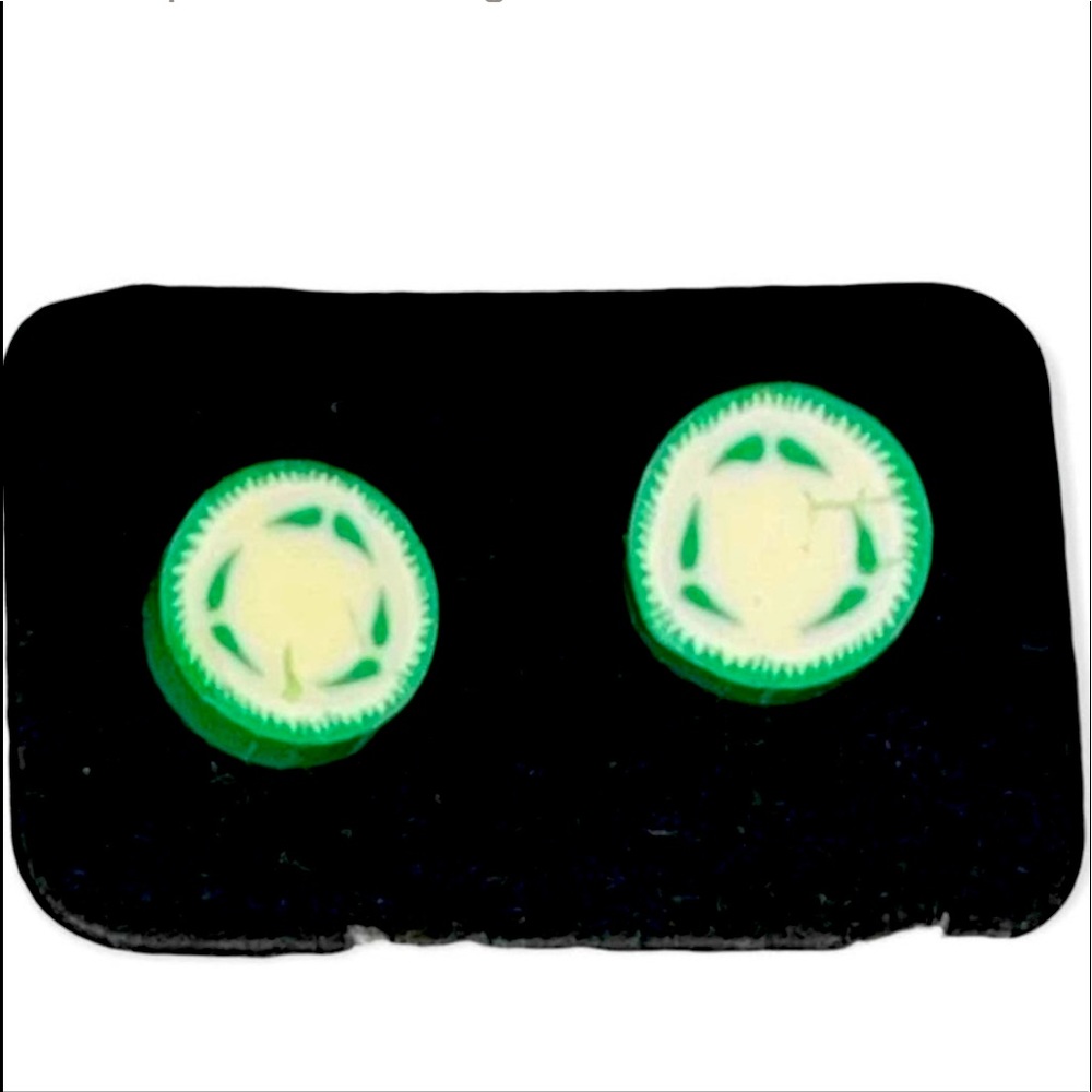 New Handmade Artisan Cucumber Slices Polymer Clay Hypoallergenic Stud Earrings